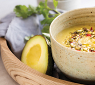 Raw Spicy Avocado Soup with Pistachio Salsa Verde