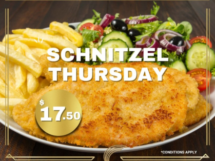 $17.50 Schnitzel Thursday